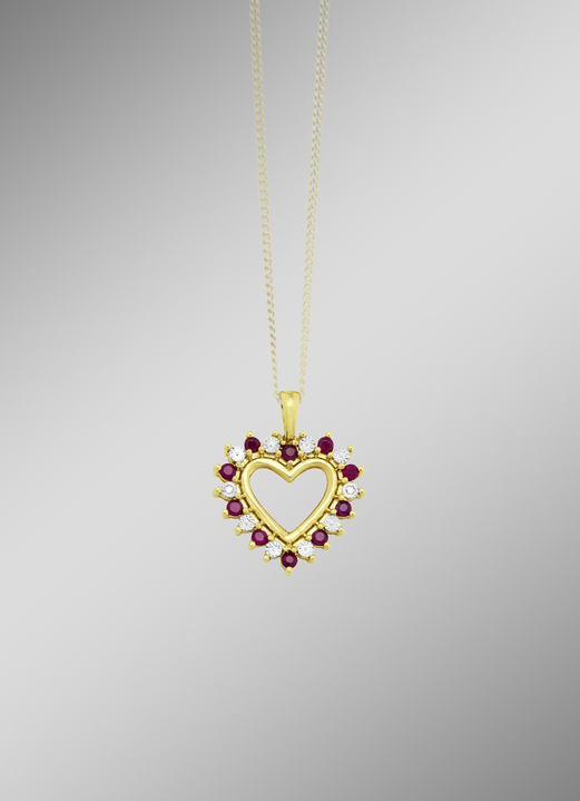 Hangers - Romantische harthanger met robijn en diamanten, in Farbe