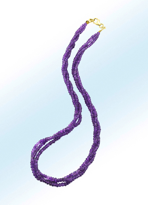 Halskettingen - Klassieke 3-rijige ketting met echte amethist, in Farbe
