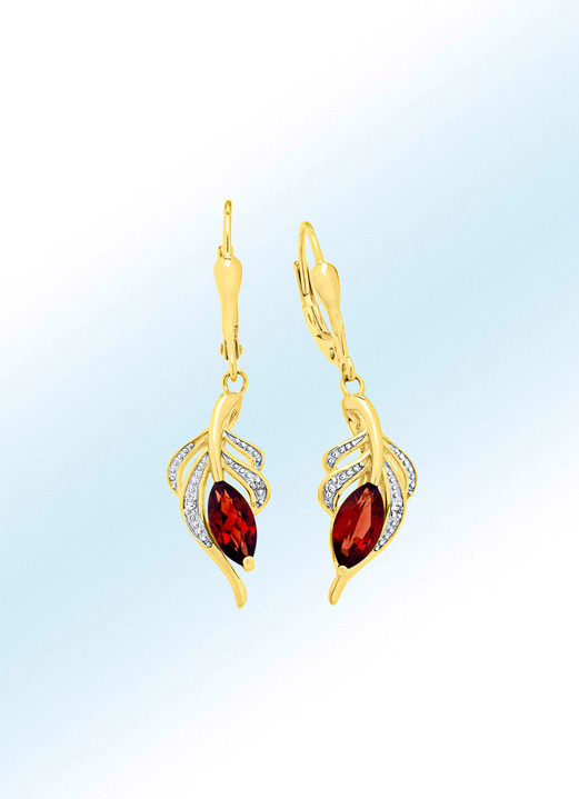 Oorbellen - Oorbellen met diamanten en echte granaat, in Farbe