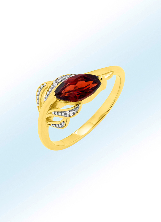 Ringen - Damesring met diamanten en echte robijn, in Größe 160 bis 220, in Farbe