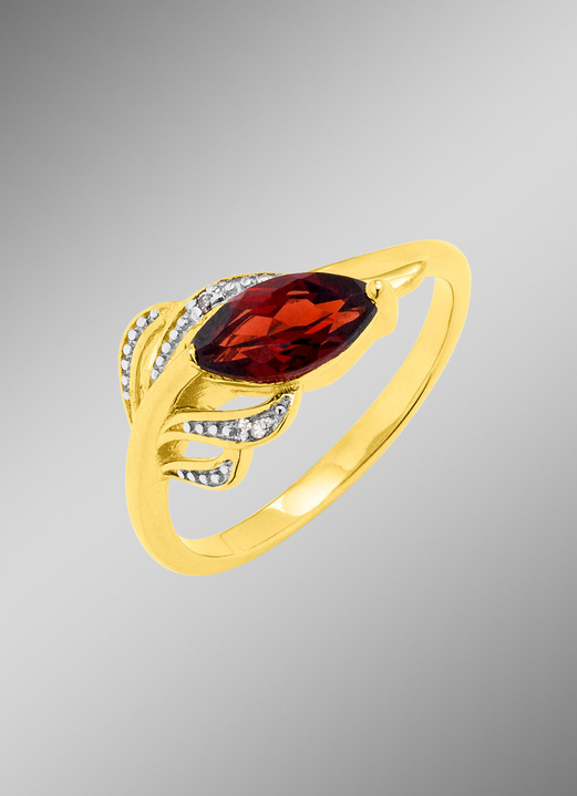 Ringen - Damesring met diamanten en echte granaat, in Größe 160 bis 220, in Farbe  Ansicht 1