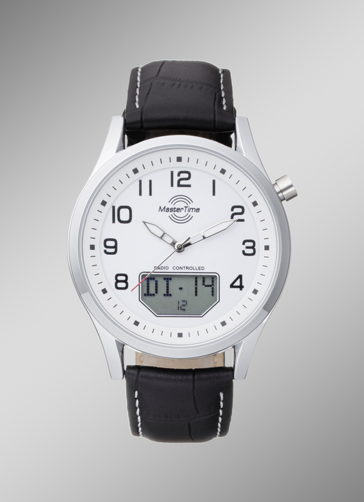 - Radiogestuurd herenhorloge met leren band, in Farbe  Ansicht 1
