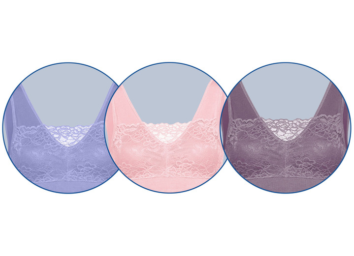 Ondergoed - Comfort kanten bh in een set van 3, in Größe 3XL bis XXL, in Farbe LILA-ROZE-TAUPE, in Ausführung Set 1: 1 x lila, 1 x roze, 1 x taupe Ansicht 1