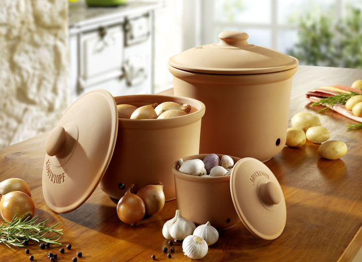 - Römertopf voorraadpotten voor knoflook, uien en aardappelen, in Farbe TERRACOTTA, in Ausführung voor ca. 200 g knoflook
