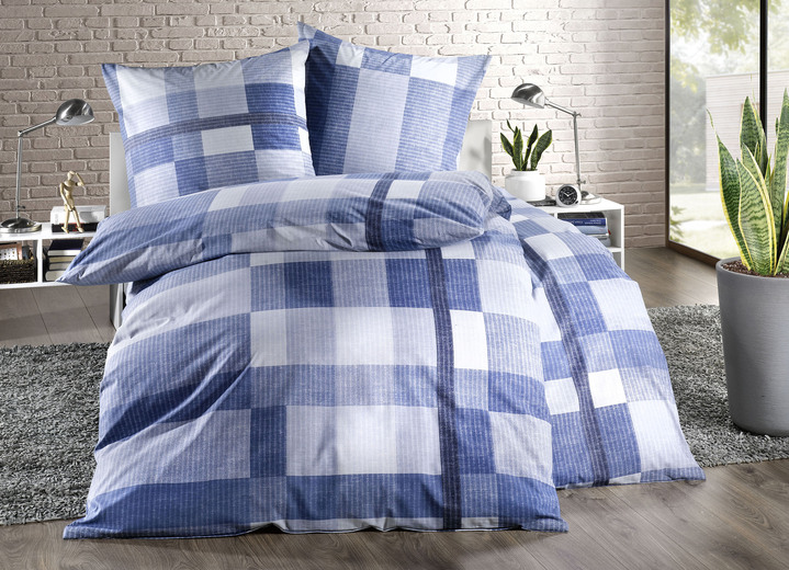 - Katoenen beddengoedset, in Größe 112 (80/80 cm + 135/200 cm) bis 115 (80/80 cm + 155/220 cm), in Farbe BLAUW