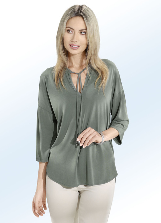 - Shirt met strikband in 2 kleuren, in Größe 034 bis 040, in Farbe KAKI