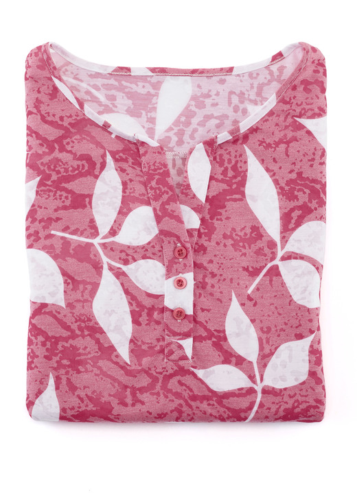 Lange mouw - Shirt met allover patroon en V-hals in 3 kleuren, in Größe 034 bis 052, in Farbe KORAAL-WIT Ansicht 1