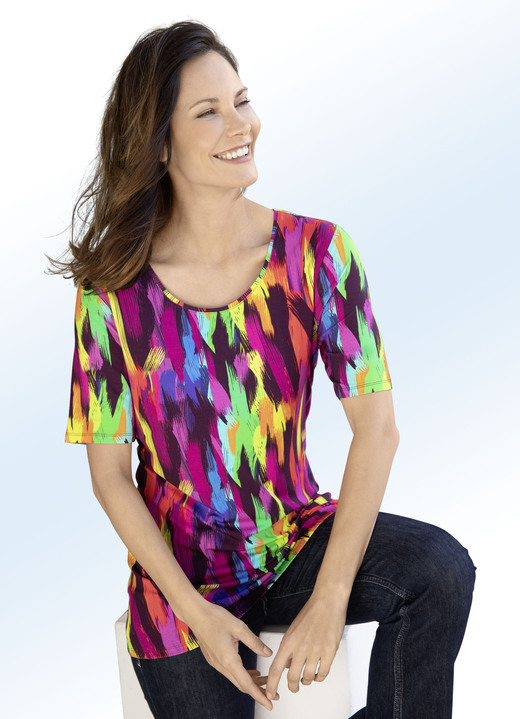 Korte mouw - Shirt met felgekleurde inkjetprint, in Größe 038 bis 054, in Farbe MEERKLEURIG