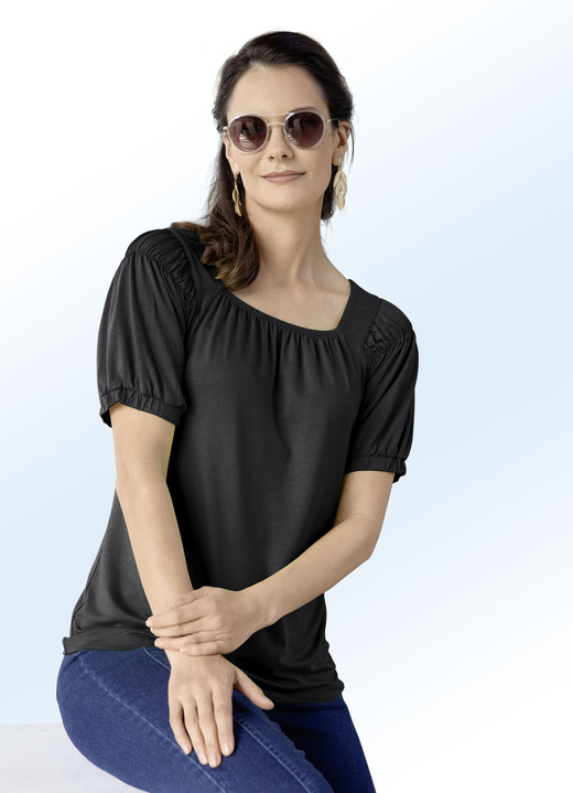 Shirts - Shirt met elastische band in 3 kleuren, in Größe 036 bis 052, in Farbe ZWART Ansicht 1