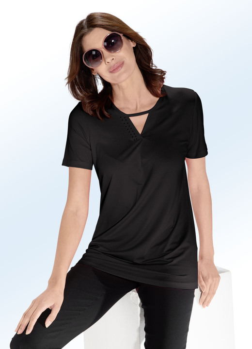 Shirts - Shirt met strass-versiering in 2 kleuren, in Größe 038 bis 054, in Farbe ZWART