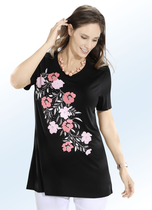 - Mooi lang shirt met strass-versiering, in Größe 040 bis 060, in Farbe ZWART