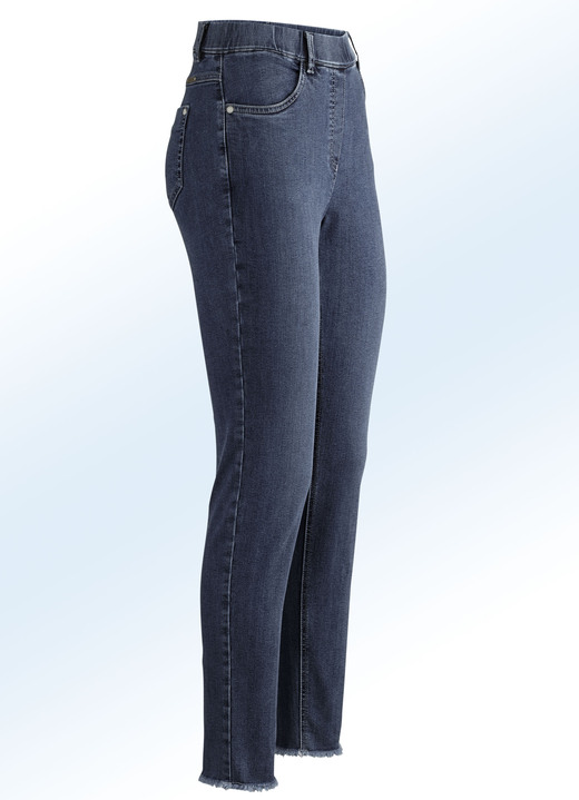 Broeken met elastische band - Magic jeans met trendy franjes aan de zoom, in Größe 017 bis 052, in Farbe DONKERBLAUW Ansicht 1