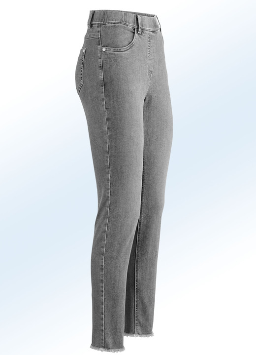 Broeken met elastische band - Magic jeans met trendy franjes aan de zoom, in Größe 017 bis 052, in Farbe GRIJS Ansicht 1
