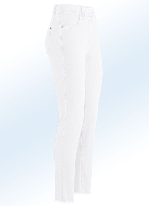 Broeken met elastische band - Magic jeans met trendy franjes aan de zoom, in Größe 017 bis 052, in Farbe WIT Ansicht 1
