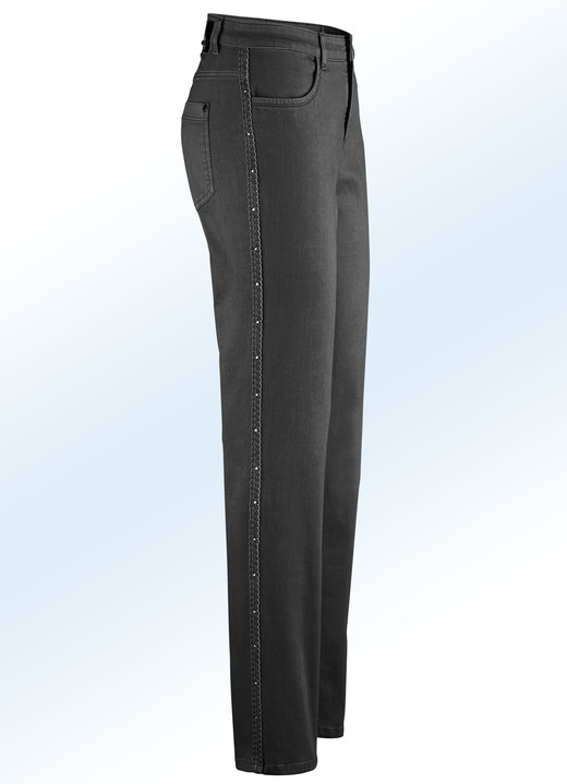 Broeken - Elegante jeans met decoratief lint en strass-steentjes, in Größe 017 bis 235, in Farbe ZWART Ansicht 1