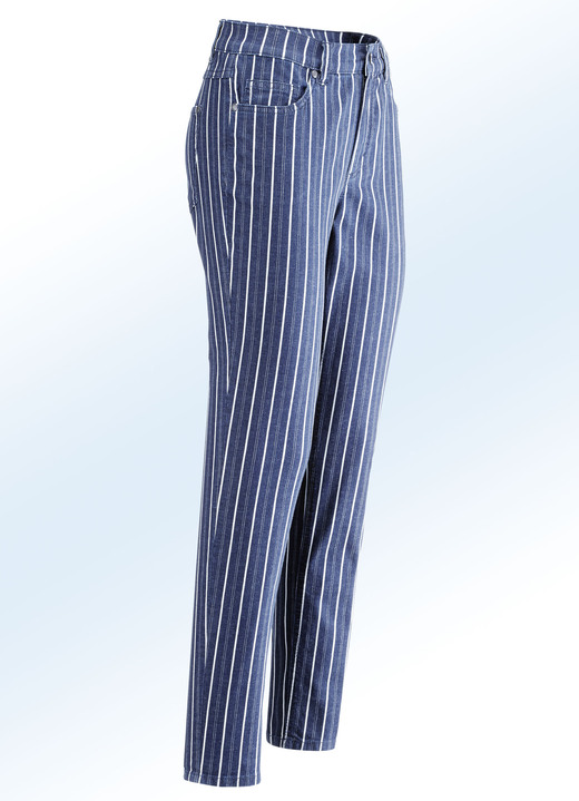 Broeken - Jeans met opvallend gestreept dessin, in Größe 017 bis 050, in Farbe JEANSBLAUW-ECRU Ansicht 1