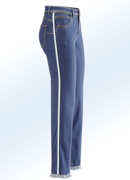 Broeken - Jeans met een modieuze sierband, in Größe 017 bis 050, in Farbe JEANSBLAUW-ECRU-ROOD Ansicht 1