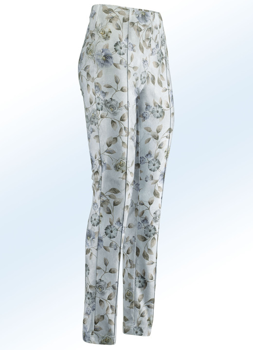 Hosen - Hose mit farbharmonischer Floraldessinierung, in Größe 017 bis 052, in Farbe BLEU-SAND-GRAU Ansicht 1