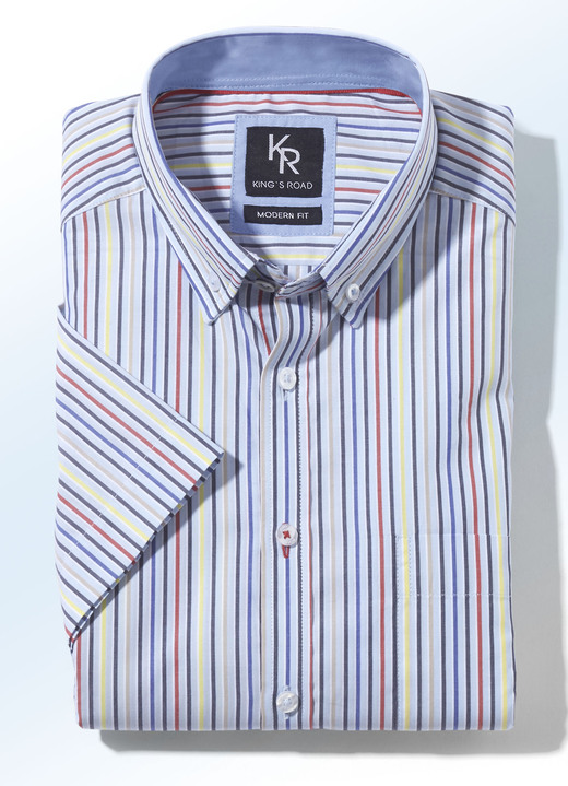 Businesshemden - King's Road shirt in 4 kleuren, in Größe (M 39/40) bis XXL (45/46), in Farbe LICHTBLAUW-KLEURRIJK GESTREEPT Ansicht 1