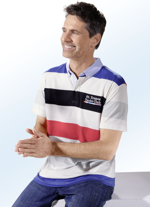 - Poloshirt met button-downkraag, in Größe 048 bis 058, in Farbe ECRU MARINE-ROOD