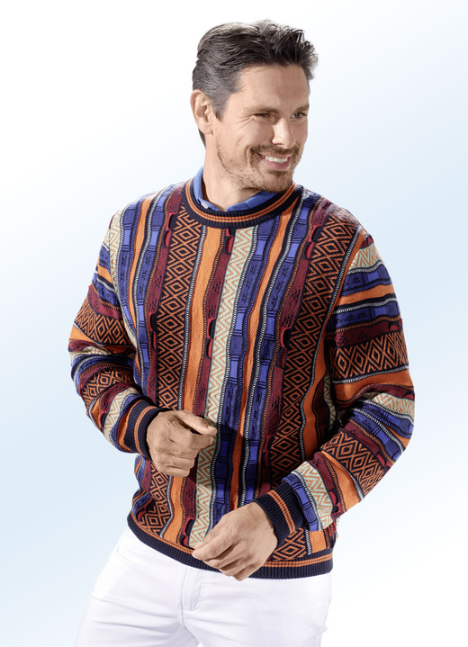 Truien & vesten - Prachtige trui met ronde hals, in Größe 046 bis 060, in Farbe ZWART-ORANJE-MULTICOLOR