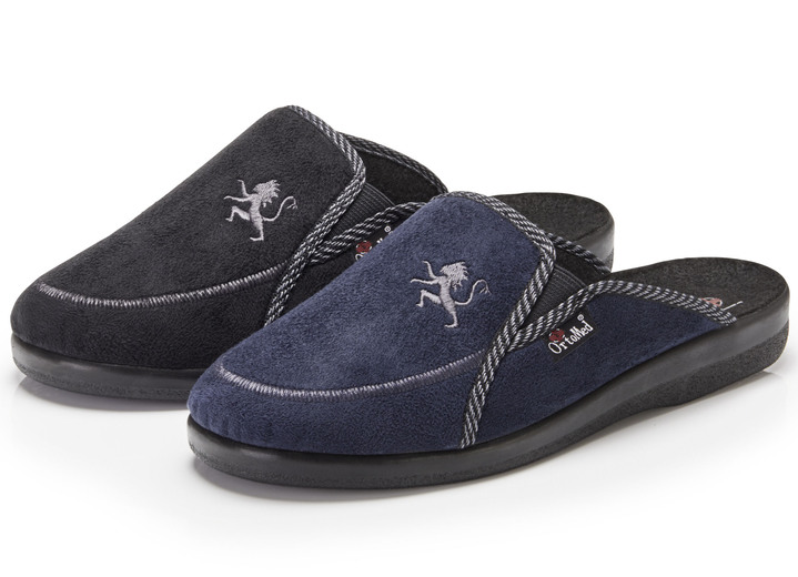 Huisschoenen - Set van twee pantoffels met elastiek, in Größe 040 bis 046, in Farbe BLAUW-ZWART Ansicht 1