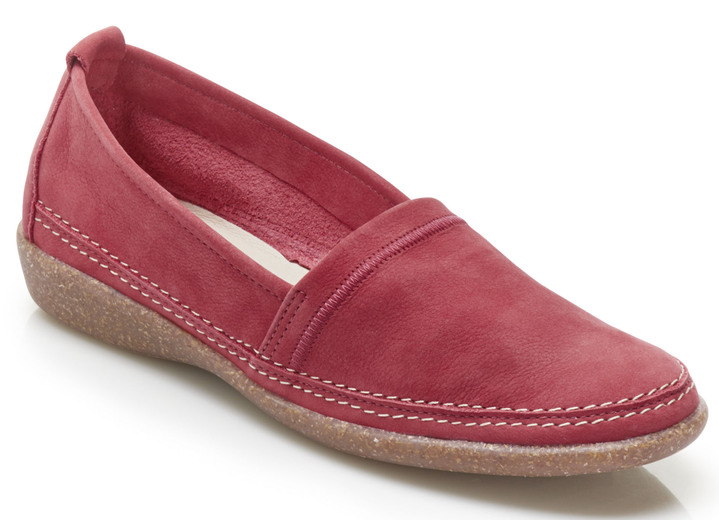 - Slippers gemaakt van zacht nubuckleer, in Größe 037 bis 042, in Farbe ROOD