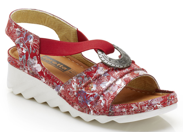 Sandalen & slippers - Sandaal gemaakt van nubuckleer met bloemenprint, in Größe 037 bis 041, in Farbe ROOD