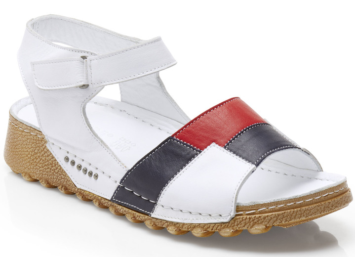 Sandaletten & Pantoletten - Gemini Sandale aus schattiertem Rind-Nappaleder, in Größe 036 bis 042, in Farbe WEISS-BLAU-ROT