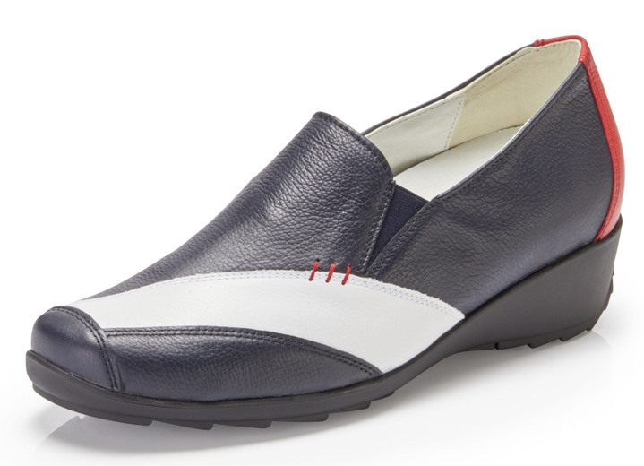- Waldläufer Slipper aus hochwertigem Leder, in Größe 4 1/2 bis 9, in Farbe BLAU-WEISS-ROT Ansicht 1