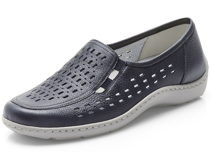 Instappers & veterschoenen - Waldläufer pantoffels met leren massagevoetbed, in Größe 3 1/2 bis 8, in Farbe DONKERBLAUW Ansicht 1