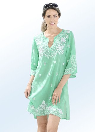 Tuniek met witte borduursels en zijsplitten, puur katoen