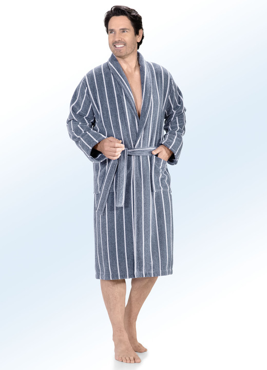 Badjassen - Tweezijdige badjas met sjaalkraag, in Größe L bis XXL, in Farbe BLAUW-WIT