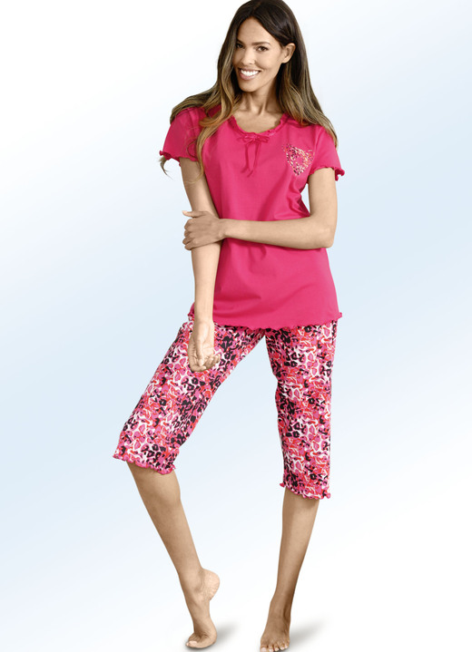 - Pyjama met satijnen lint en korte mouwen, in Größe 036 bis 054, in Farbe PINK-MEERKLEURIG