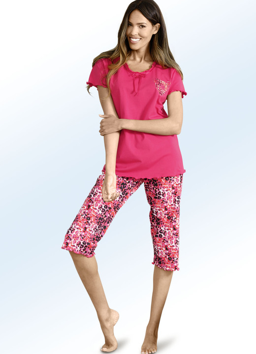 Pyjama's & shorties - Pyjama met satijnen lint en korte mouwen, in Größe 042 bis 052, in Farbe PINK-MEERKLEURIG