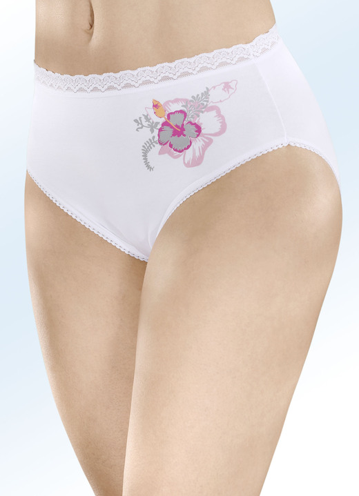 Tagwäsche - Slip mit buntem Blumenmotiv, in Größe 038 bis 050, in Farbe WEISS Ansicht 1