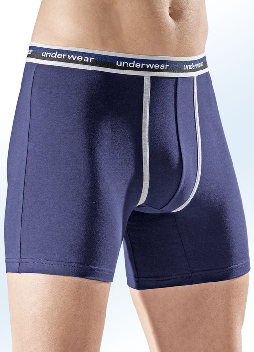 Pants & boxershorts - Set van vier broeken met contrasterende biezen, in Größe 005 bis 011, in Farbe 2 X MARINEBLAUW, 2 X LICHTGRIJS GEMÊLEERD