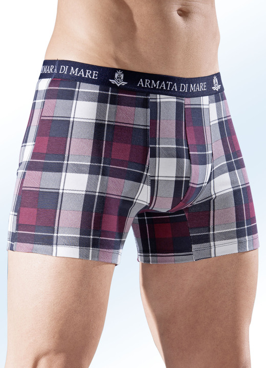 Pants & boxershorts - Set van drie broeken met elastische tailleband, geruit, in Farbe CAMEL-MARINE-BORDEAUX-WIT