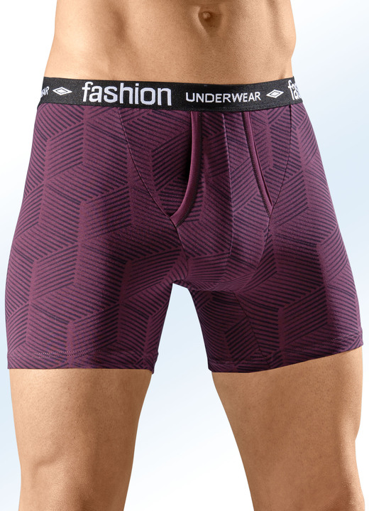Pants & boxershorts - Set van drie slips, met allover dessin, in Größe 005 bis 011, in Farbe 2X BORDEAUX-ZWART, 1X GRIJS-ZWART