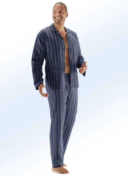 - Pyjama met knoopsluiting, reverskraag en zakken, in Größe 046 bis 060, in Farbe ZWART-MEERKLEURIG