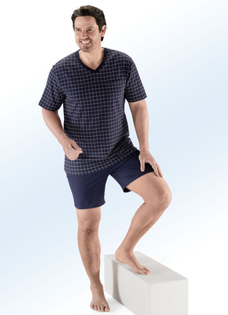 Schiesser shorty met V-hals en ruitjespatroon