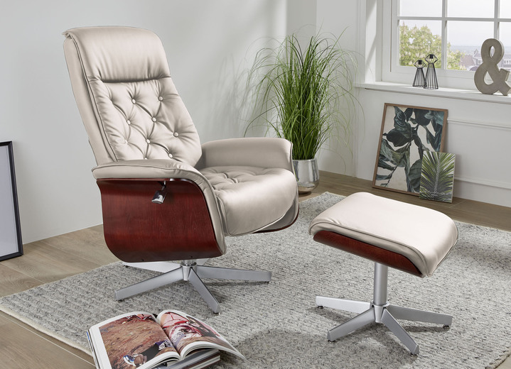 - Ontspannen fauteuil met kruk, in Farbe BEIGE Ansicht 1