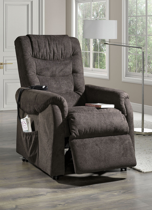 TV-Fauteuil / Relax-fauteuil - TV-fauteuil met wielen en veerkern, in Farbe DONKERBRUIN, in Ausführung met motor en opstahulp Ansicht 1