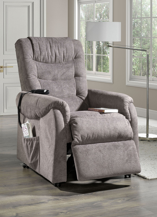 TV-Fauteuil / Relax-fauteuil - TV-fauteuil met wielen en veerkern, in Farbe LICHTBRUIN, in Ausführung met motor en opstahulp Ansicht 1