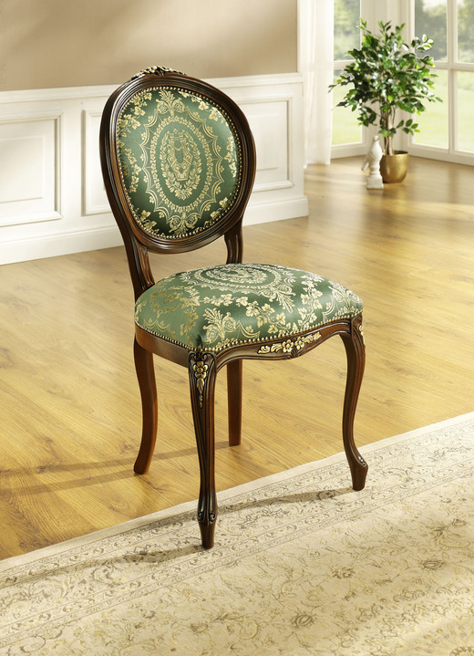 Stoelen & zitbanken - Klassieke stoel met prachtig houtsnijwerk, in Farbe WALNOOTGROEN Ansicht 1