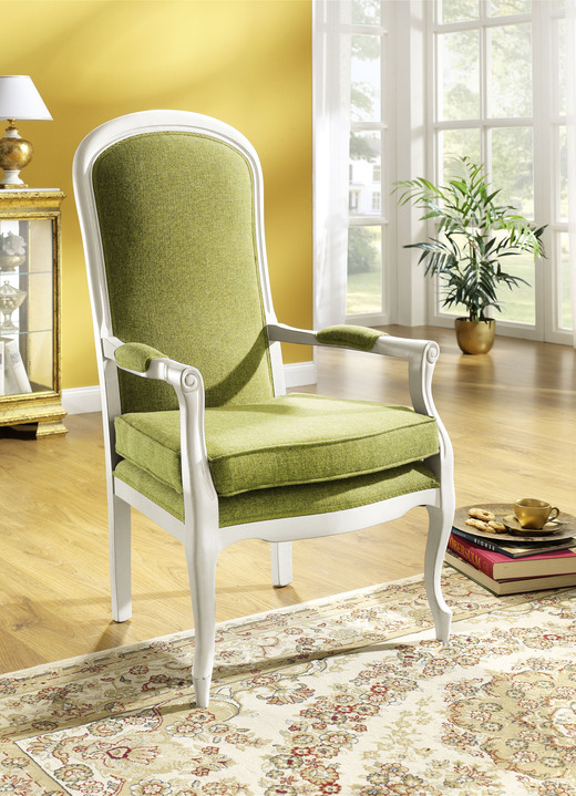 Stühle & Sitzbänke - Armlehnensessel mit losem Sitzkissen, in Farbe WEISS-HELLGRÜN
