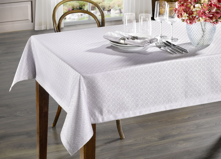 Tafellakens - Damasten tafeldecoratie van hoge kwaliteit, in Größe 135 (Tafellaken, 130/170 cm) bis 302 (2 servetten, 50/50 cm), in Farbe WIT Ansicht 1