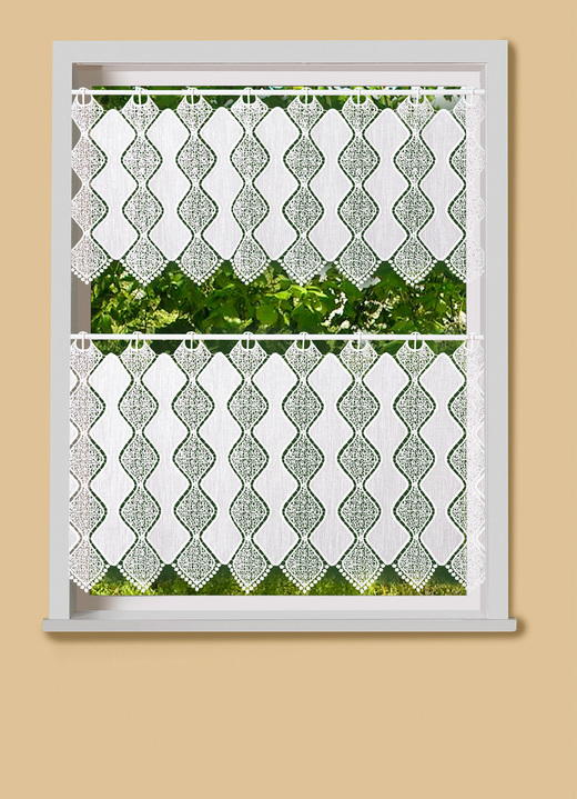 - Kort gordijn van elegant macramékant, in Größe 749 (H38xW125 cm) bis 865 (H60xB222 cm), in Farbe WIT Ansicht 1