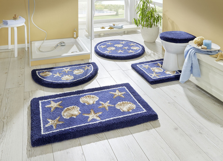 - Badkamerset met antislip-onderkant, van Grund, in Größe 100 (Matje, halfrond 50/80 cm) bis 112 (Toiletdekselafdekking 47/50 cm), in Farbe BLAUW Ansicht 1