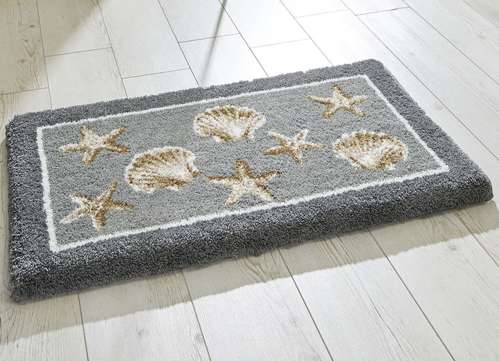- Badkamerset met antislip-onderkant, van Grund, in Größe 100 (Matje, halfrond 50/80 cm) bis 112 (Toiletdekselafdekking 47/50 cm), in Farbe GRIJS